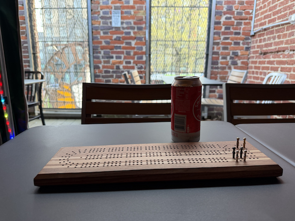 cribbage board on the patio