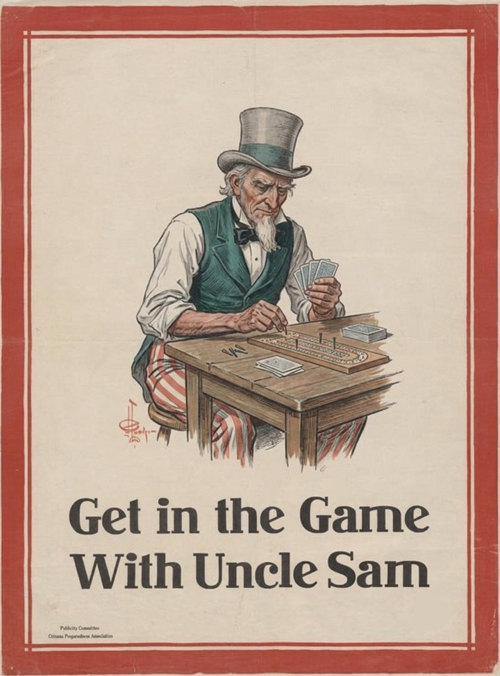 Uncle Sam playing cribbage